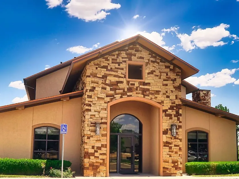 The stone and stucco front of Amarillo Dental Associates on Van Winkle Drive.