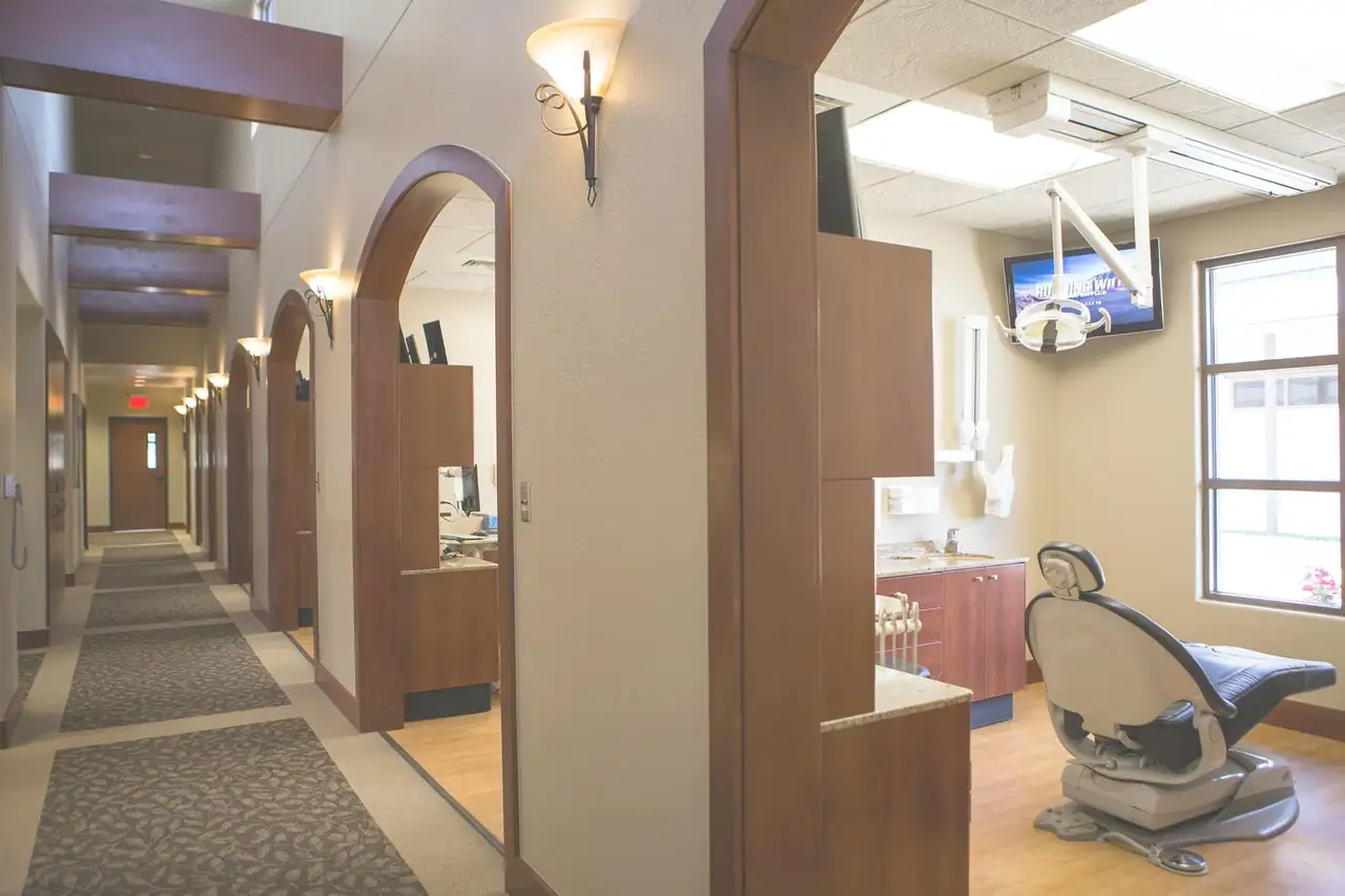 The corridor and a treatment room at Amarillo Dental Associates, Amarillo, Texas.