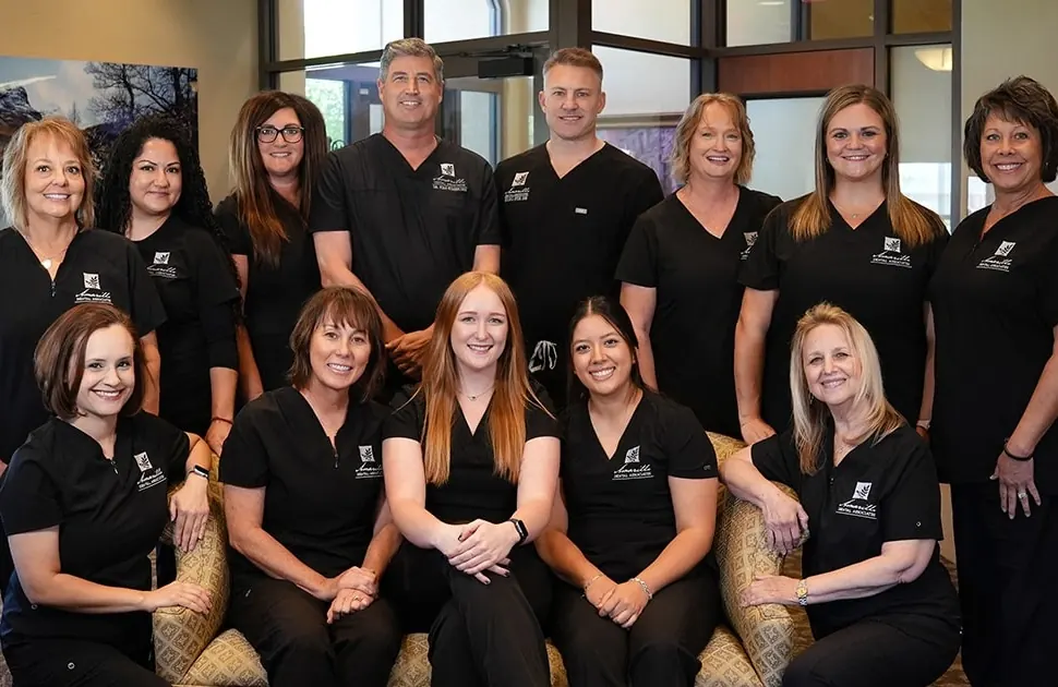 The Amarillo Dental Associates team together in the waiting room, August 2024.